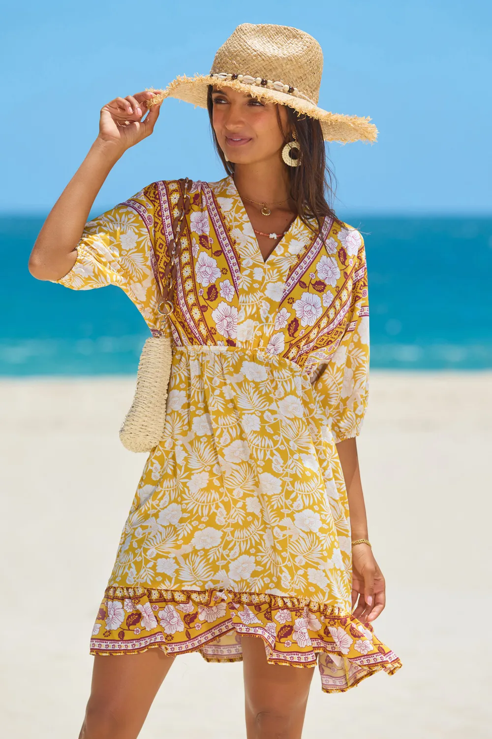Canary Floral V-Neck Mini Dress