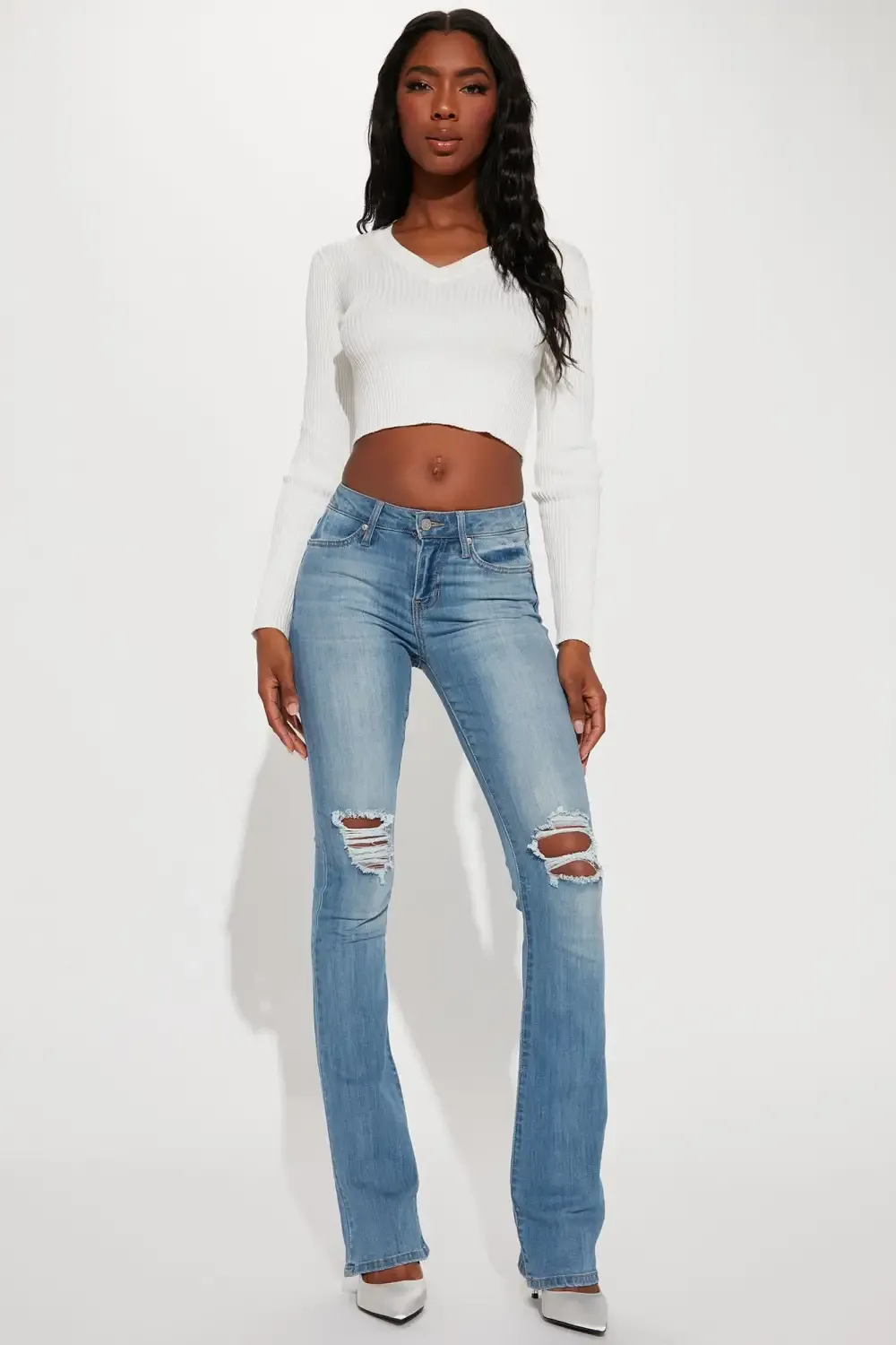 Tall Jessie Mid Rise Distressed Bootcut Jean - Light Blue Wash