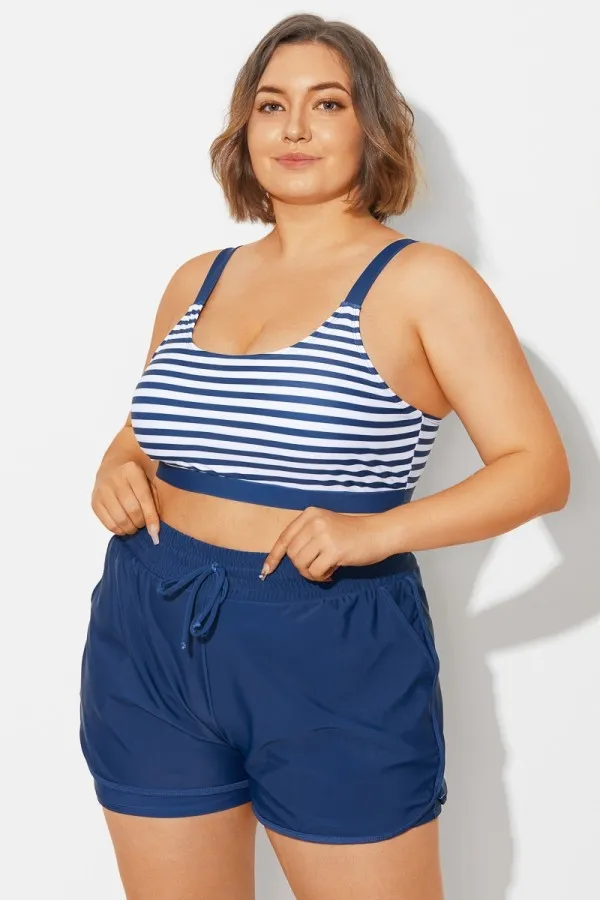 Plus Size Green Check Pinstripe Bikini Top