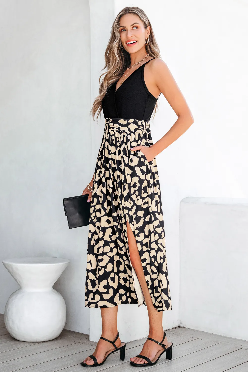 Abstract Print Surplice Midi Dress