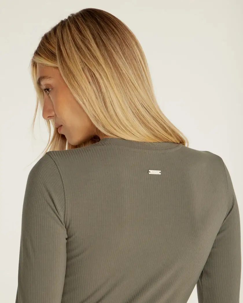 Rib Long Sleeve Split Hem Dress