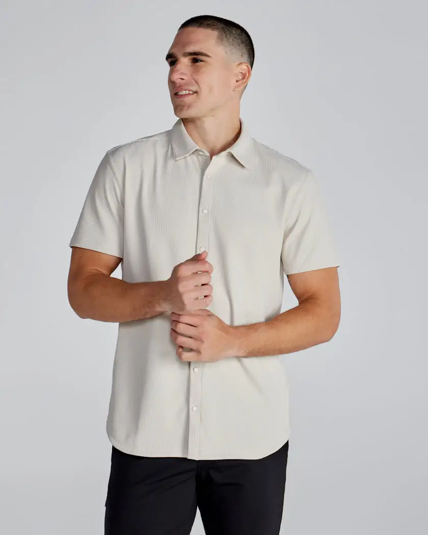 Ribbed+ Short Sleeve Button Down