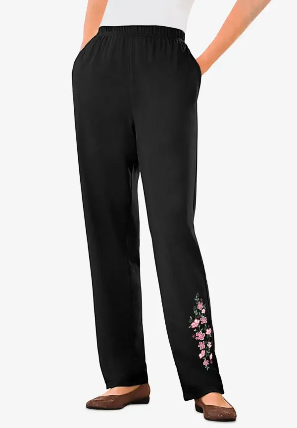 7-Day Embroidery Straight-Leg Pant