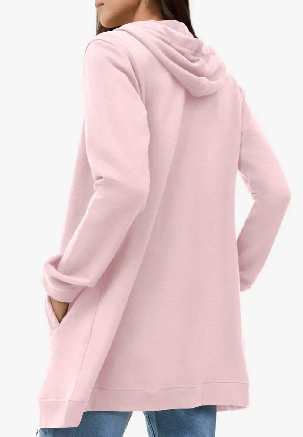 French Terry Long Zip Front Hoodie