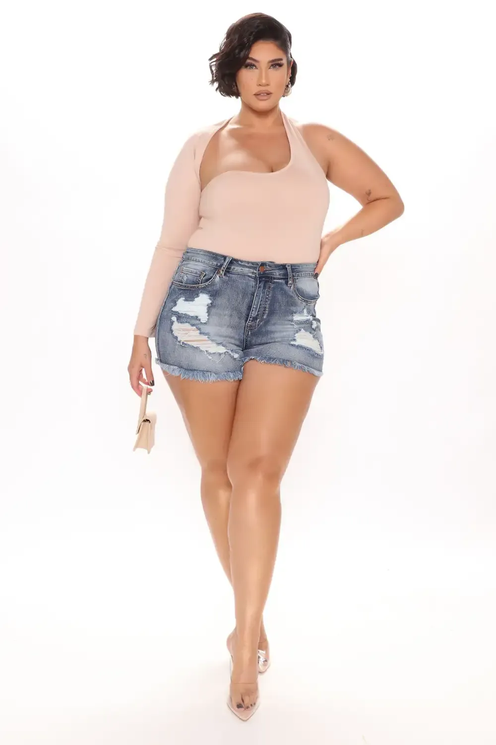 Came For Love Distressed Denim Shorts - Medium Blue Wash