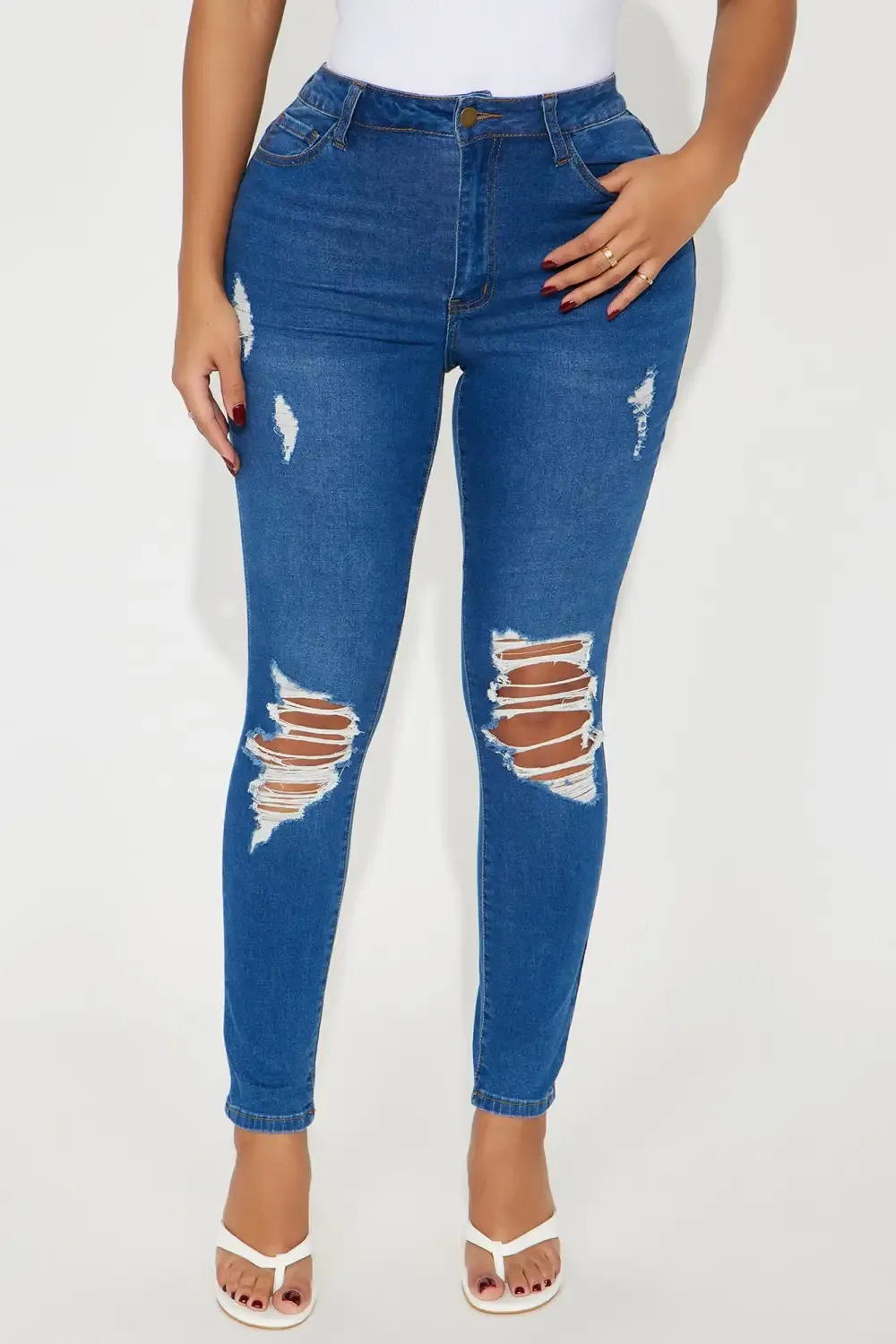 One And Done High Rise Ripped Skinny Jeans - Medium Wash