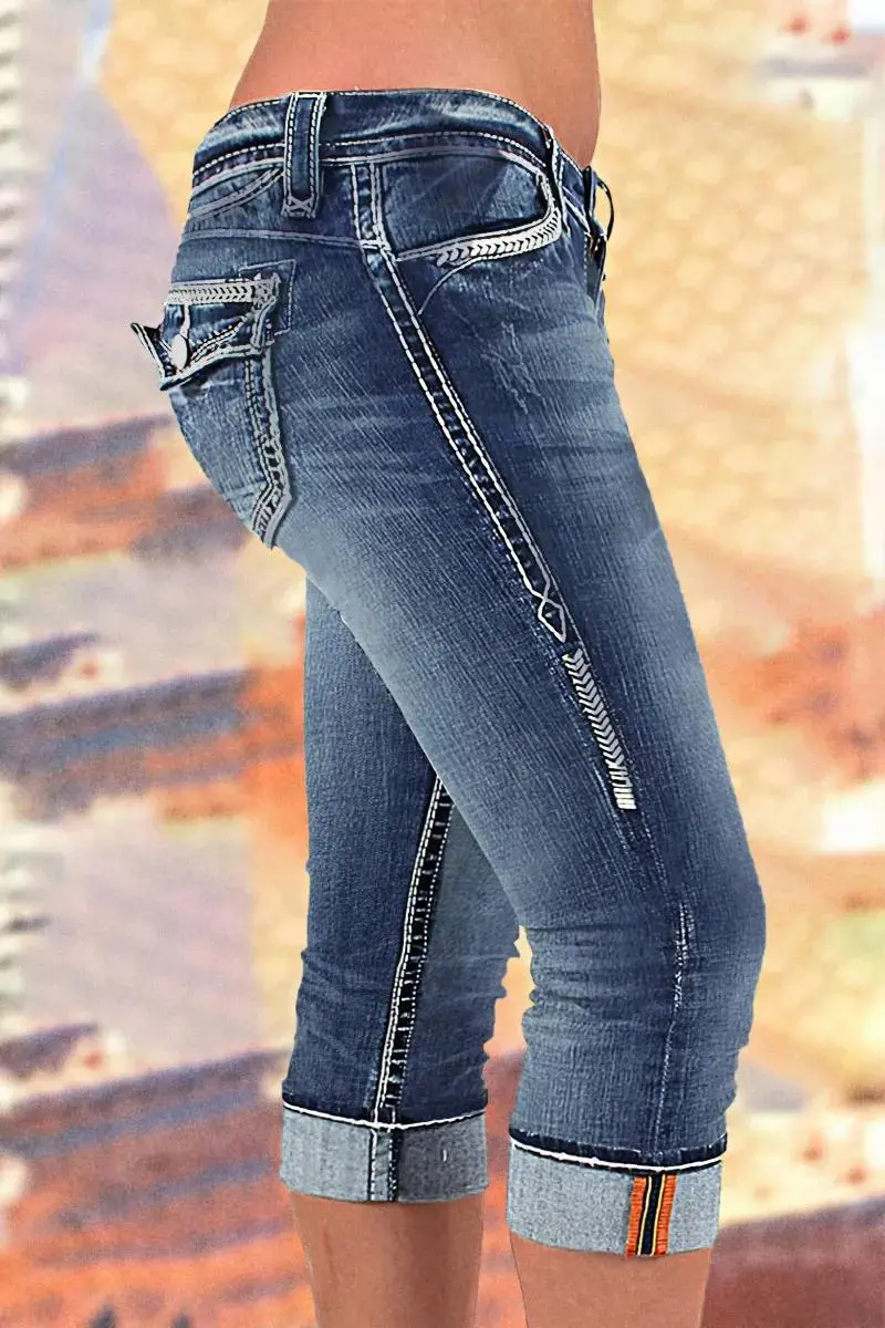 Wash High Stretch Roll Hem Mid Rise Skinny Jeans