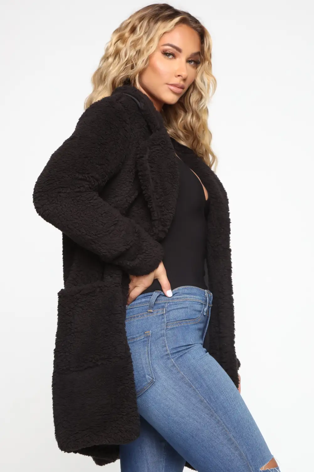 Keep Each Other Warm Sherpa Coat - Black