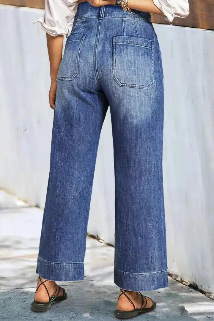 Wash Patch Pocket High Rise Straight Leg Jeans