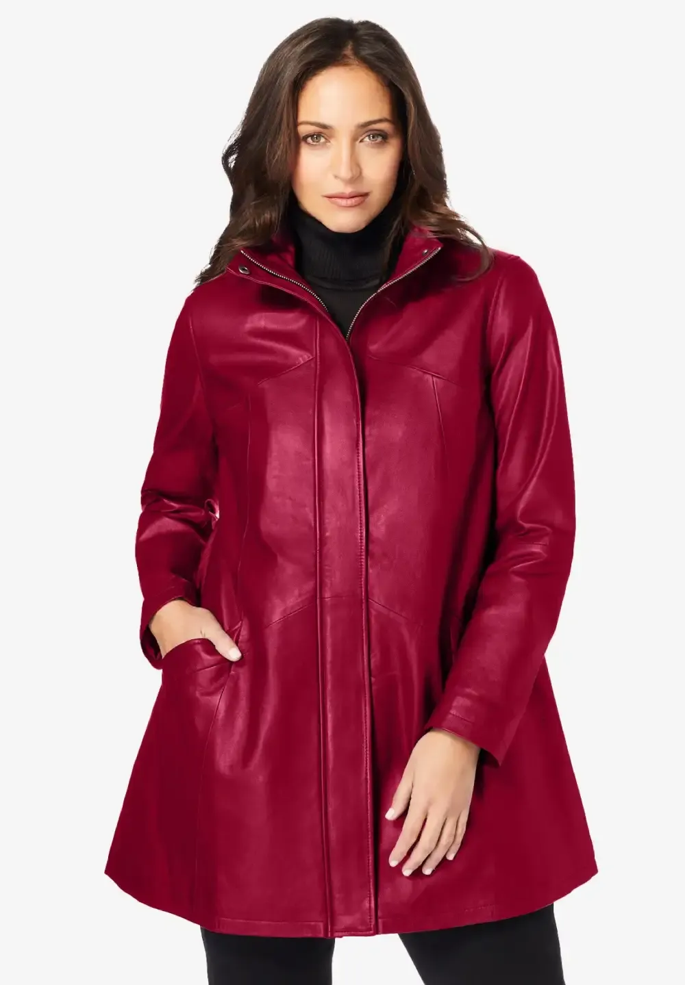A-Line Zip Front Leather Jacket