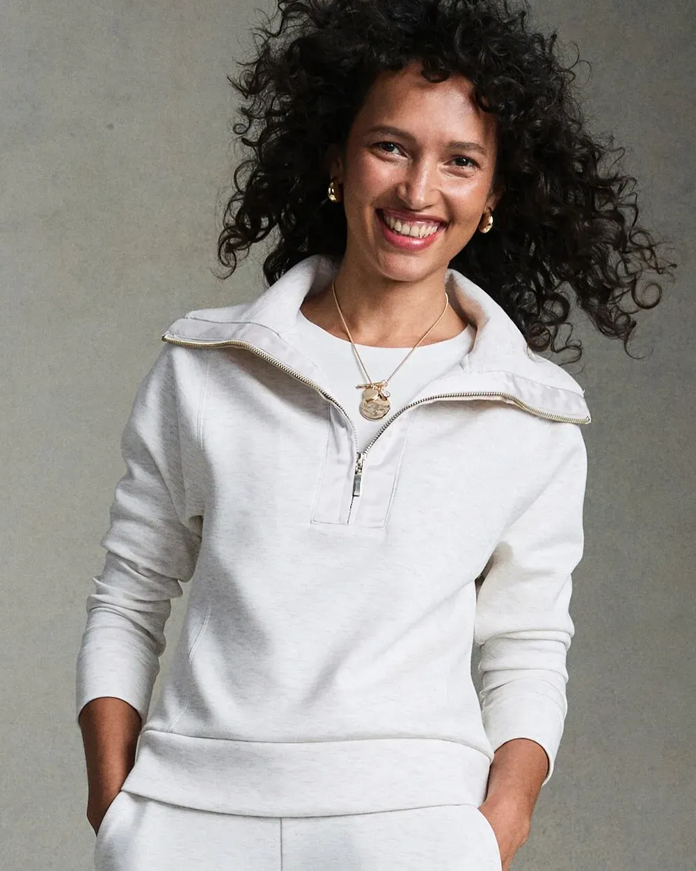 Zenergy® Heathered Scuba Satin Trim Sweatshirt