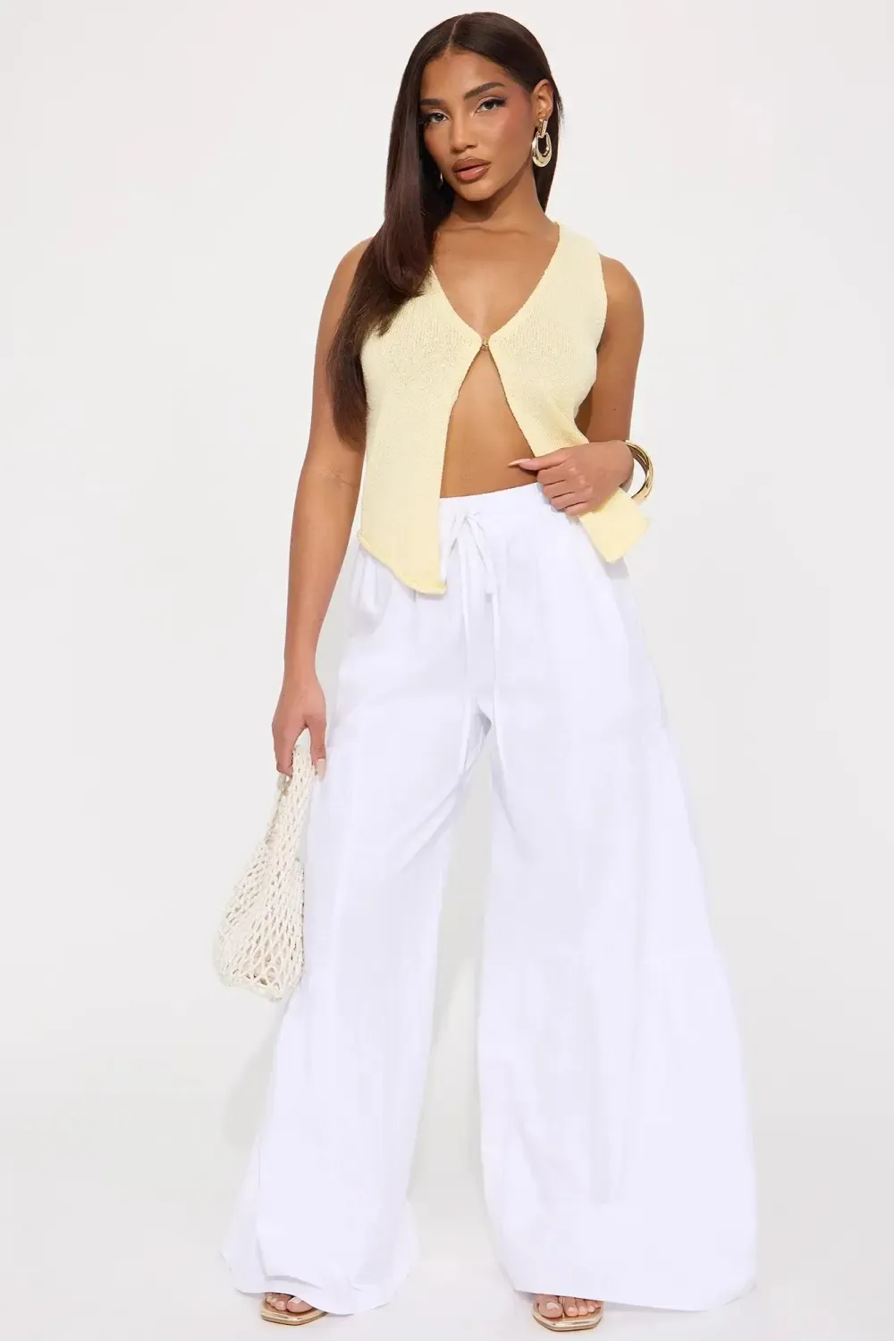 Sandra Linen Wide Leg Pant - White