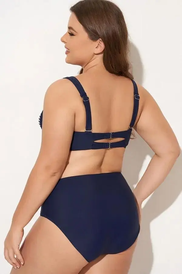 Navy Striped Twist-Front Bikini Top