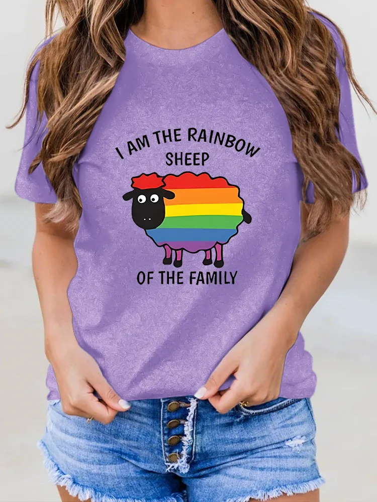 Women'S I Am The Rainbow Sheep Of The Famly Round-Neck Short-Sleeved T-Shirt