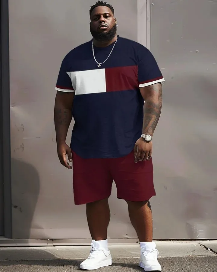 Street Casual Simple Color Block Printed Big Men'S Set