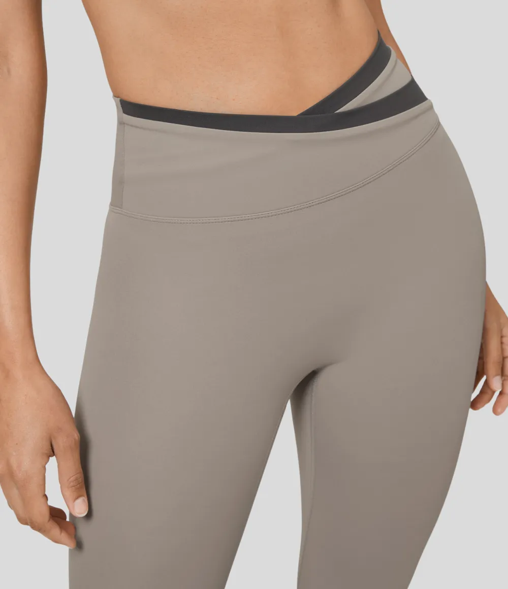 High Waisted Crossover Color Block 7/8 Yoga Leggings