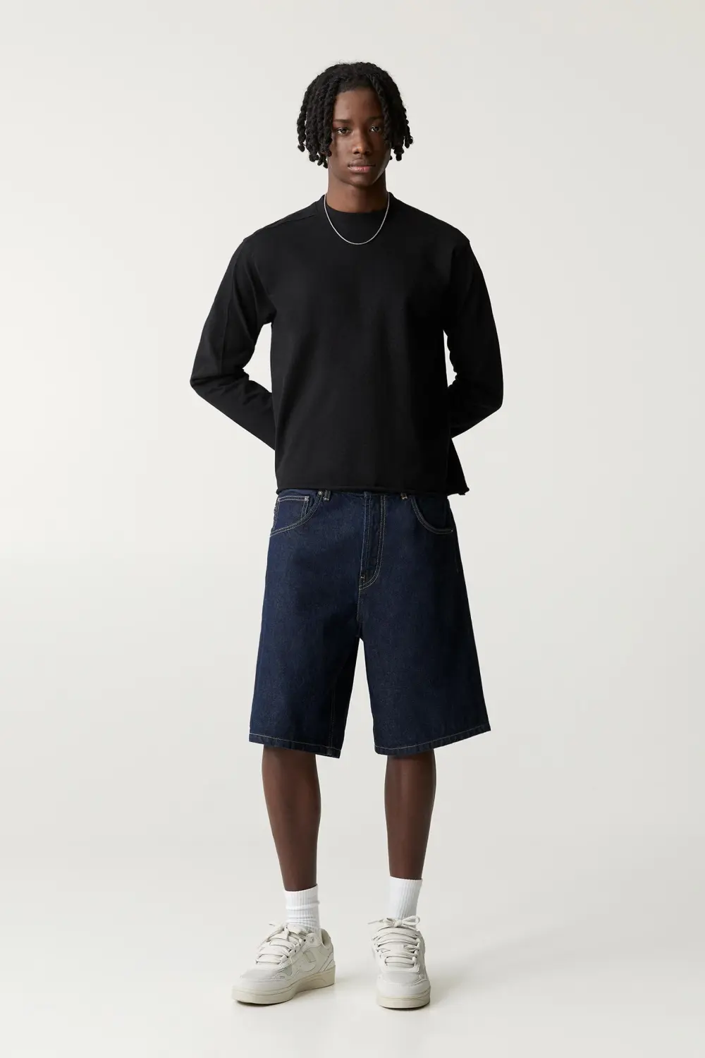 Baggy denim Bermuda shorts