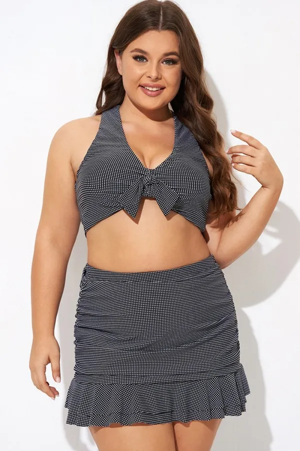 Black Checkers Pattern Knot Bikini Top