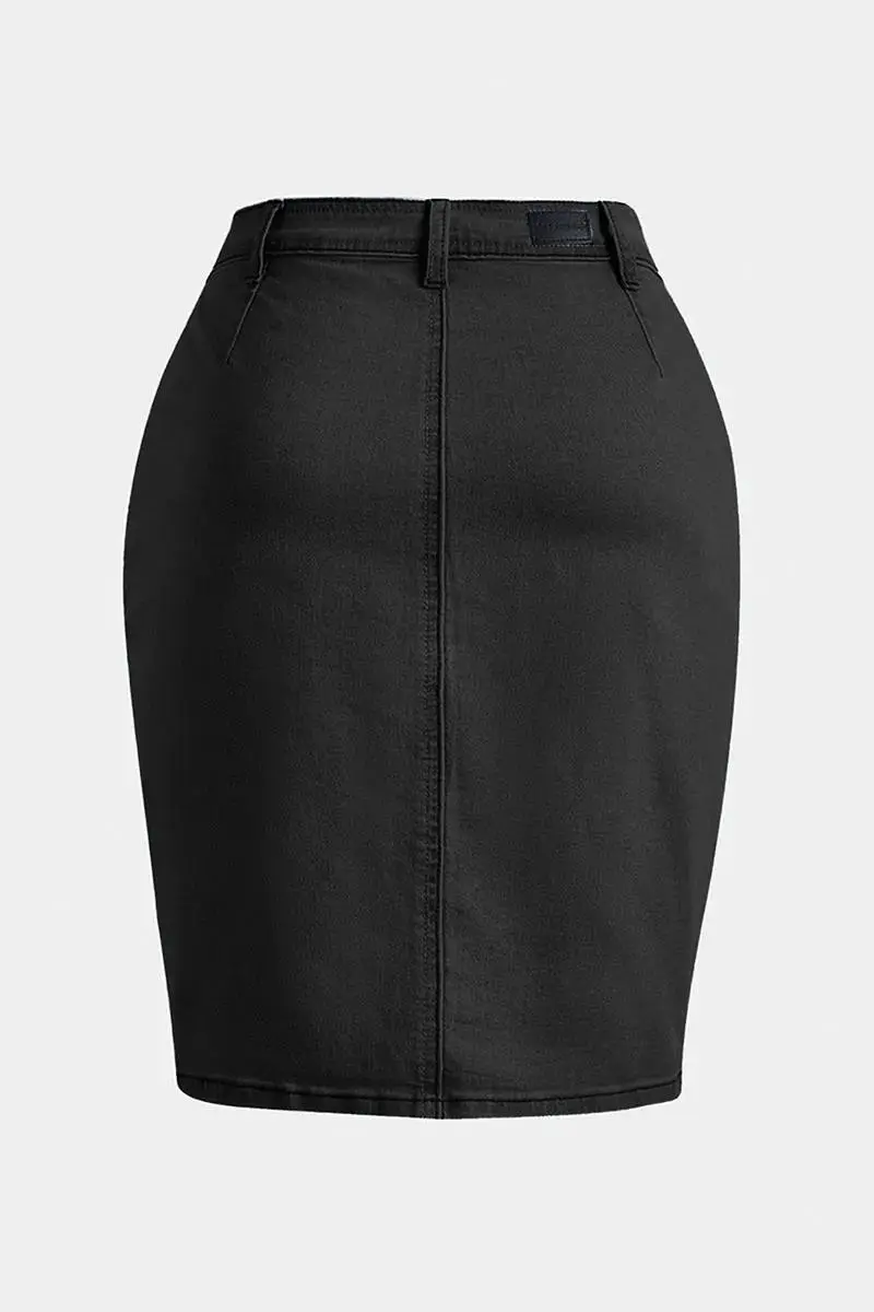 Wash Button Down Stitch Detail Denim Skirt