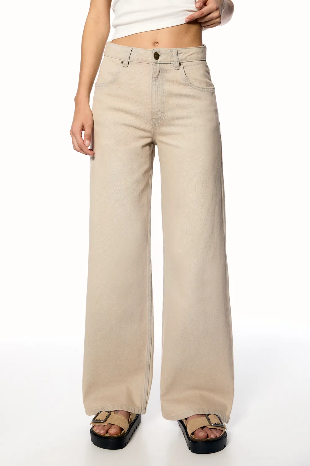 Jeans wide leg tiro alto