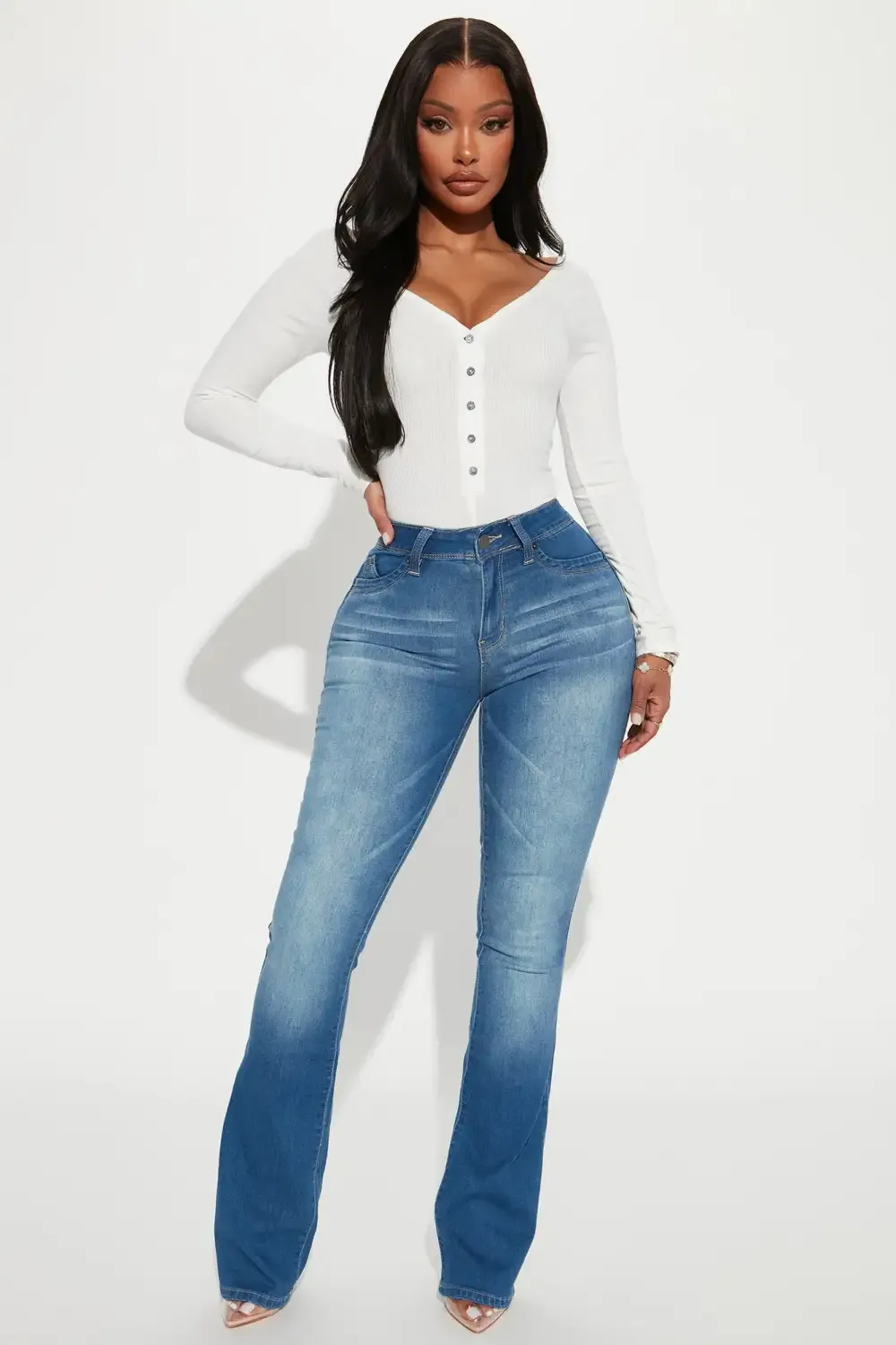 Bring It Down Flare Jeans - Medium Blue Wash