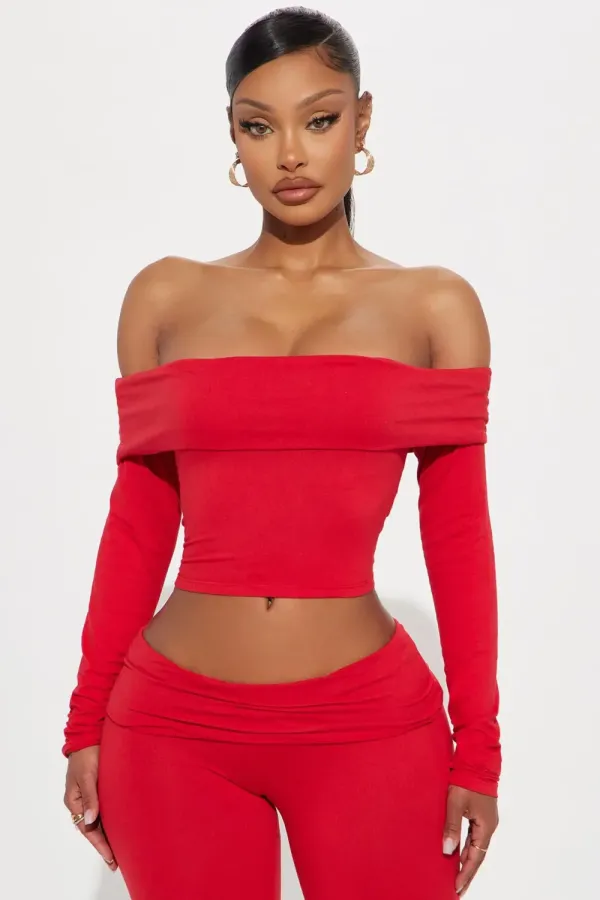 Shayna Off Shoulder Pant Set - Red