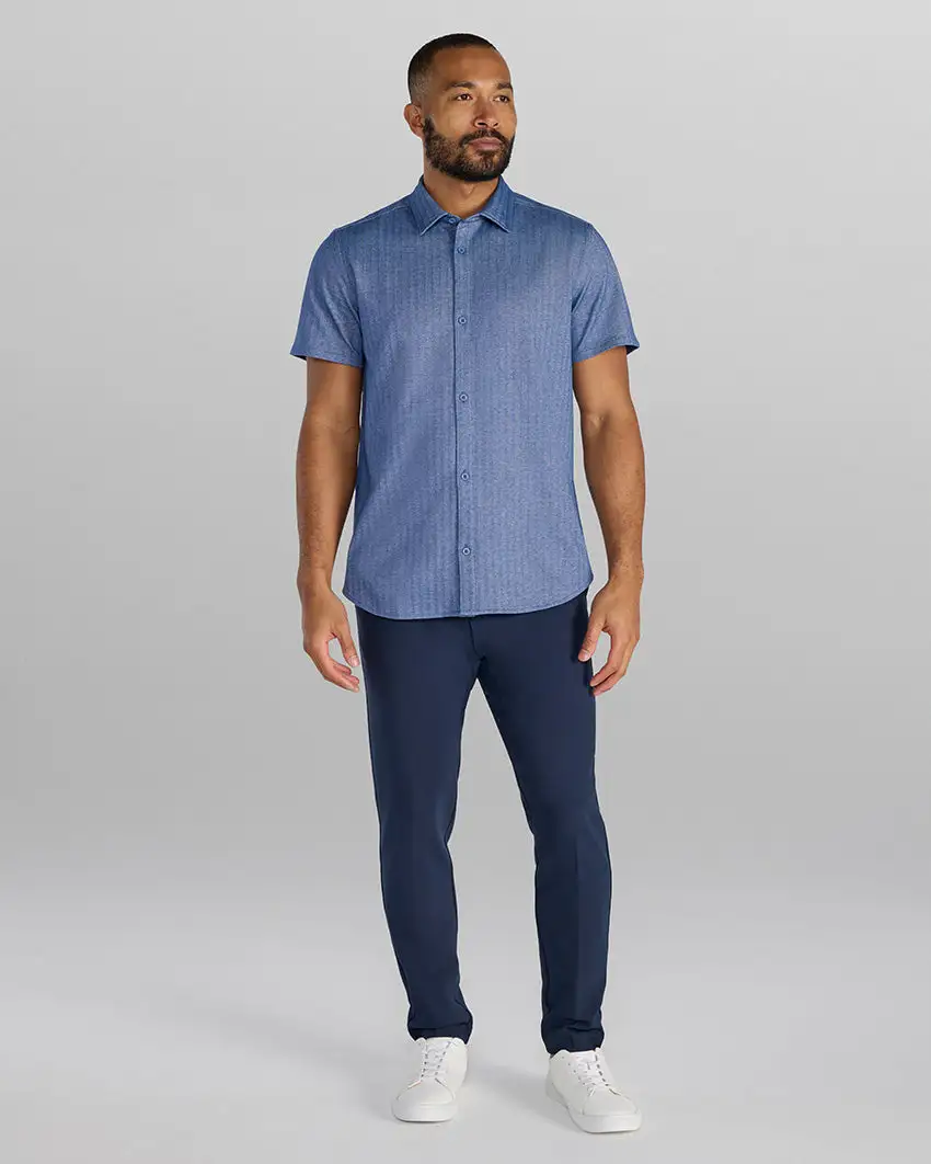 Herringbone Short Sleeve Button Down