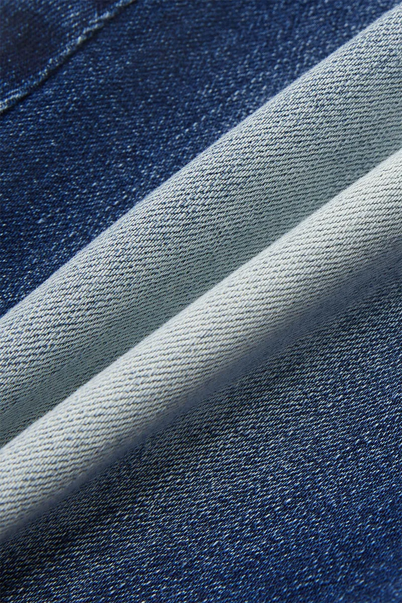 Washed Stretchy Stitch Detail Mid Rise Denim Bermuda Shorts