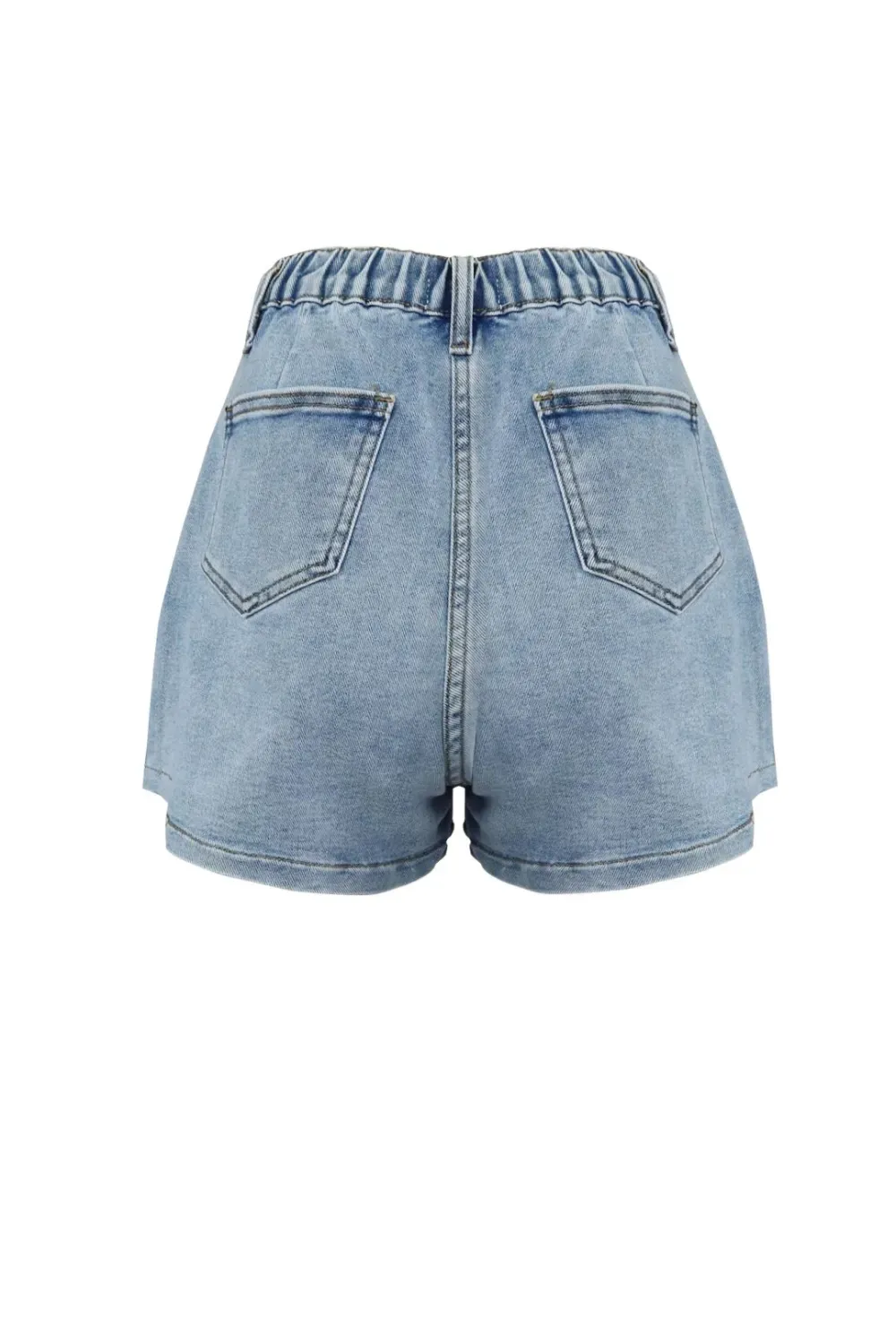 Trendy Half Wrap Pocket Denim Shorts