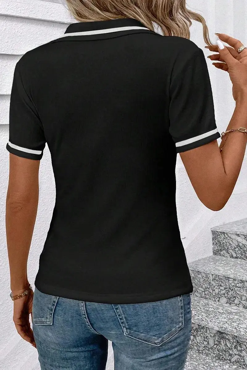 Stripe Half Zip Short Sleeve T-Shirt