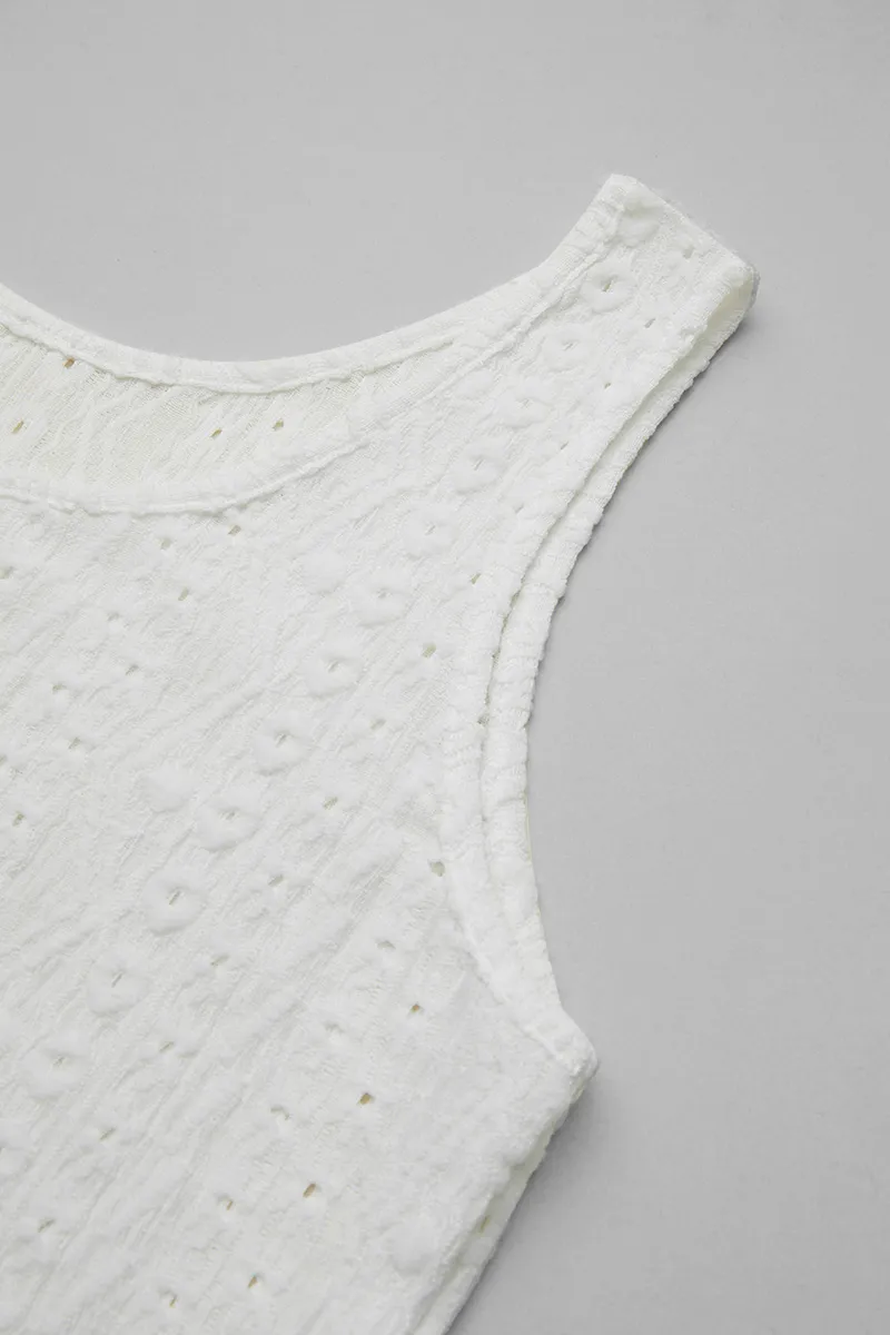 Eyelet Embroidery Button Up Tank Top