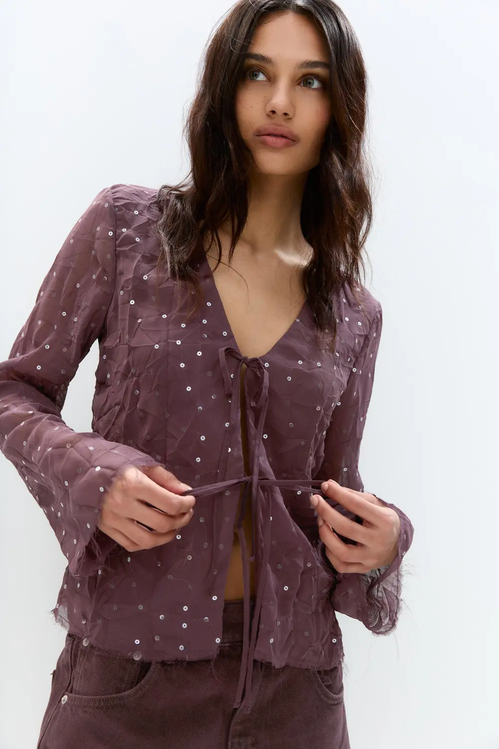 Sequined tulle blouse