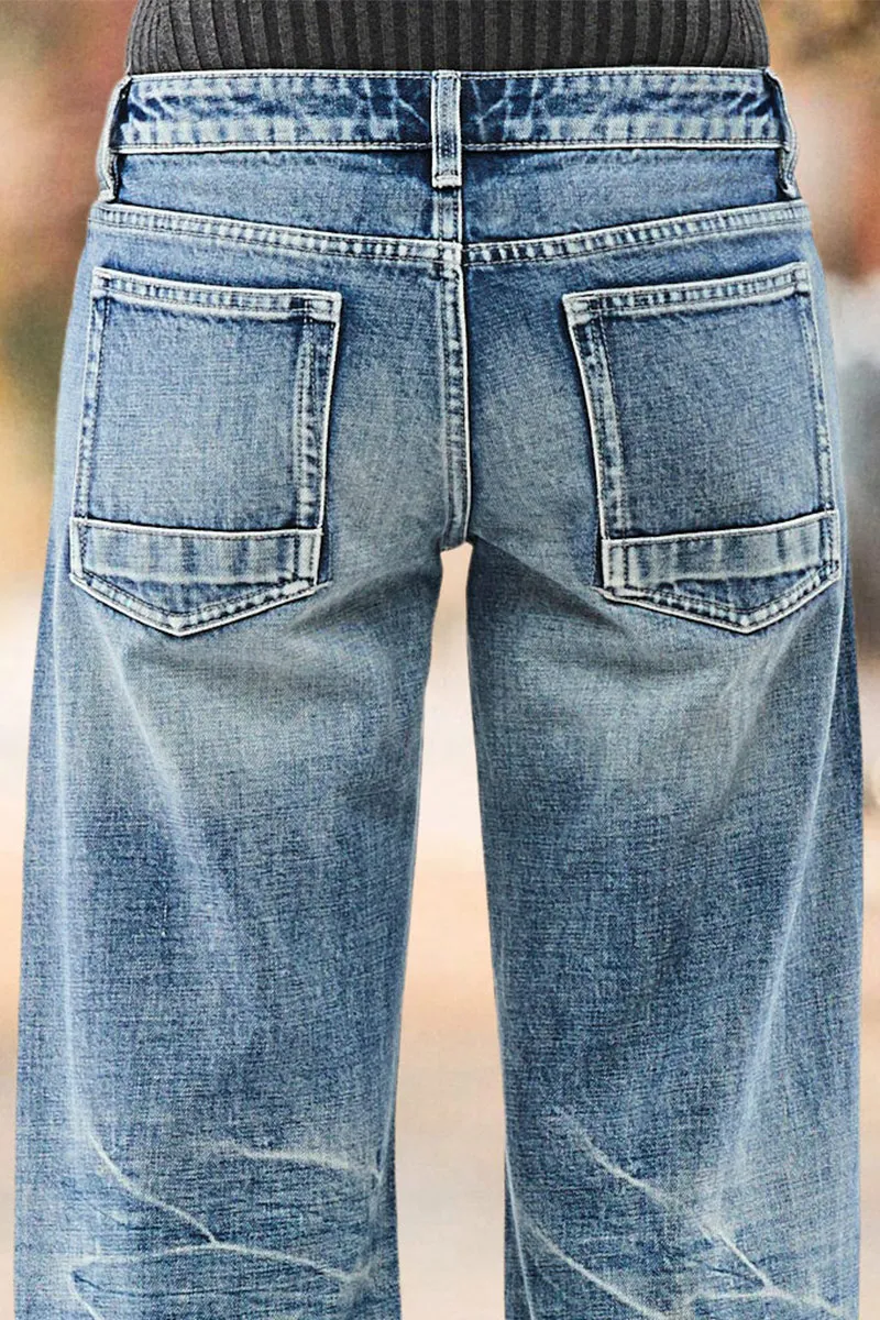 Wash Mid Waist Straight Leg Jeans Without Belt