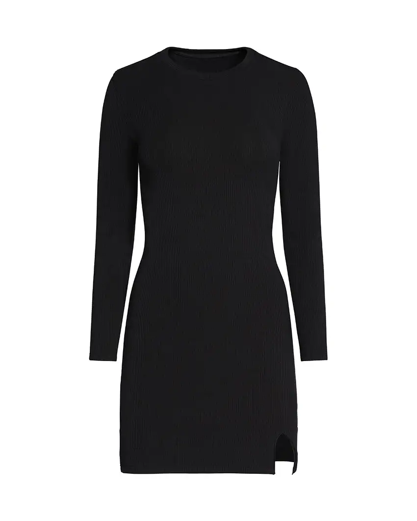 Rib Long Sleeve Split Hem Dress