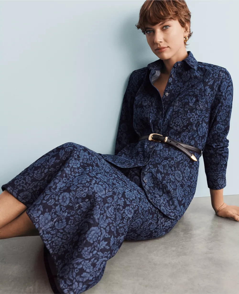 Floral Flared Denim Shirt