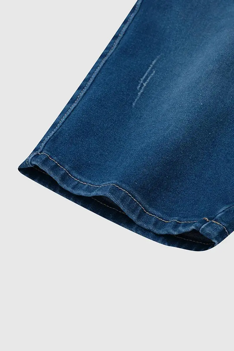 Wash Button Up Elastic High Waist Denim Bermuda Shorts