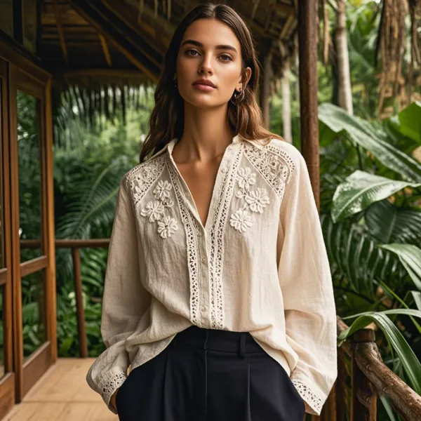 Women's Lovely Floral Lace Embroidery Art Shirt