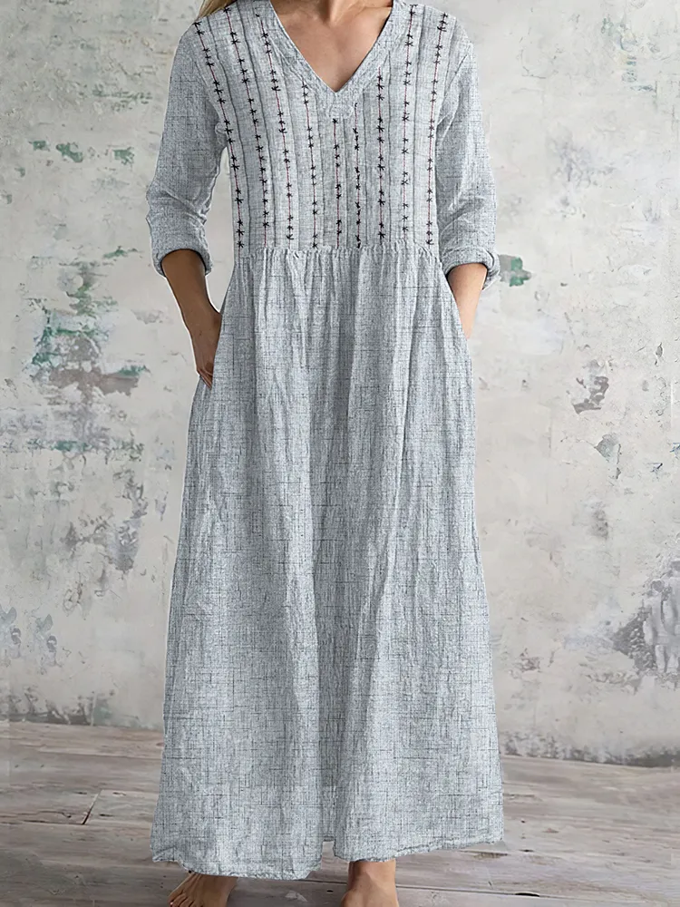 Vintage Embroidered Art Women's Linen Dress