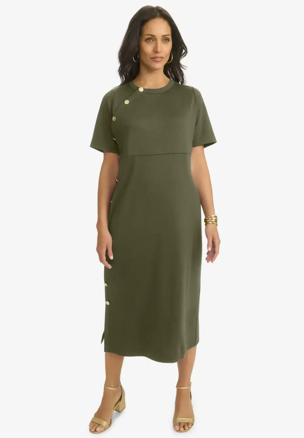 Side Button Midi Dress