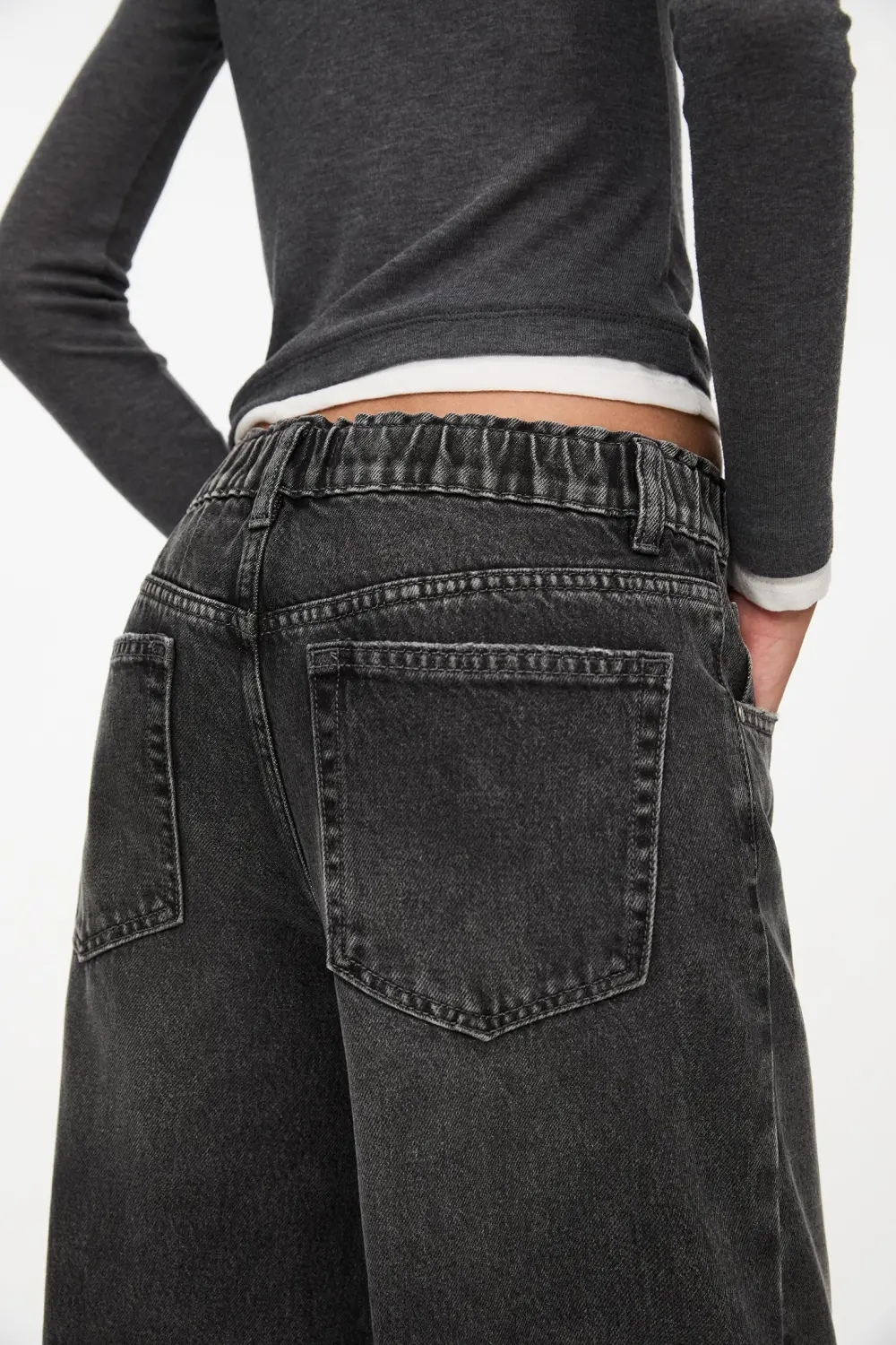 Jeans baggy wide leg cintura elástica