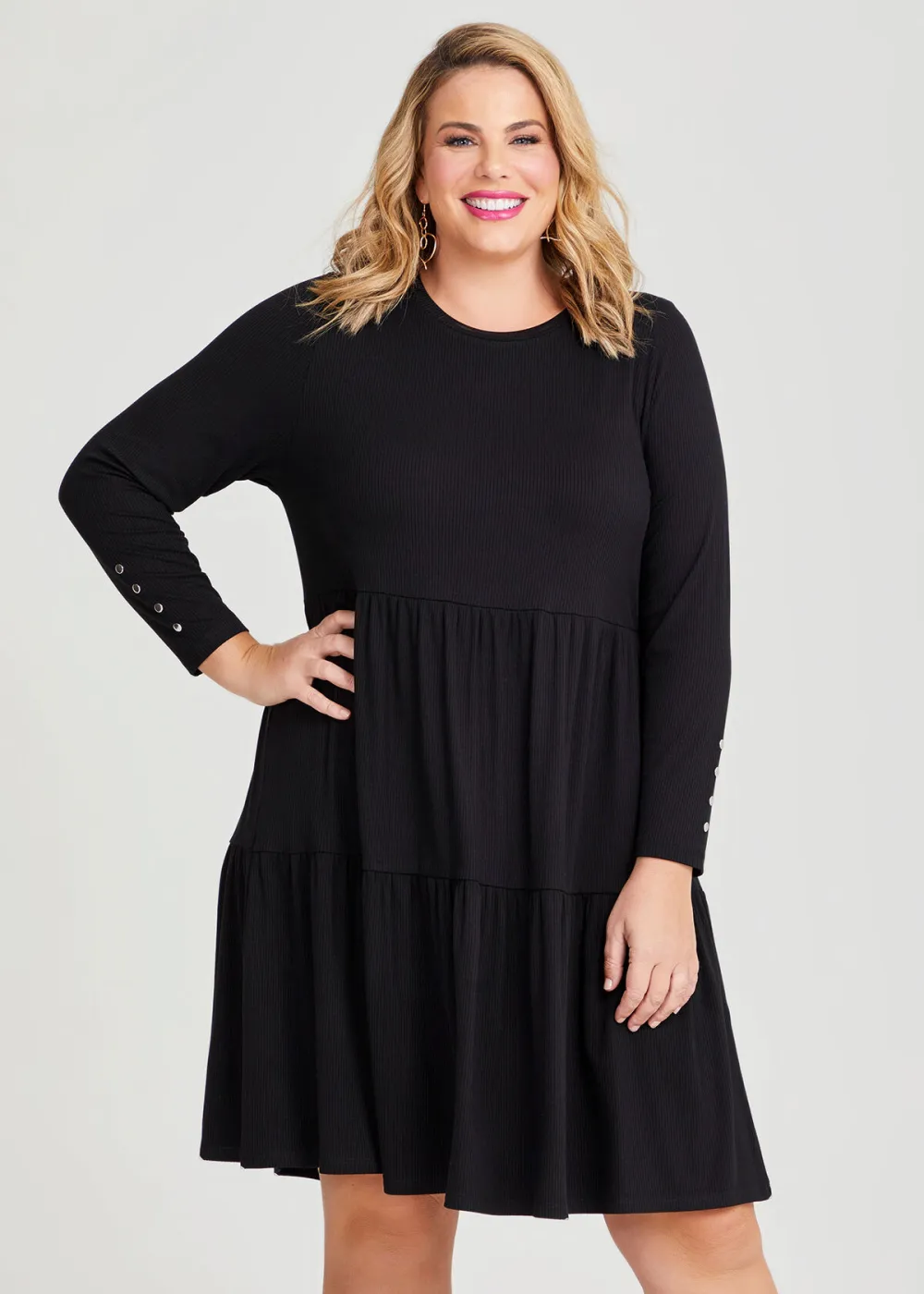 Natural Mini Rib Tiered Dress