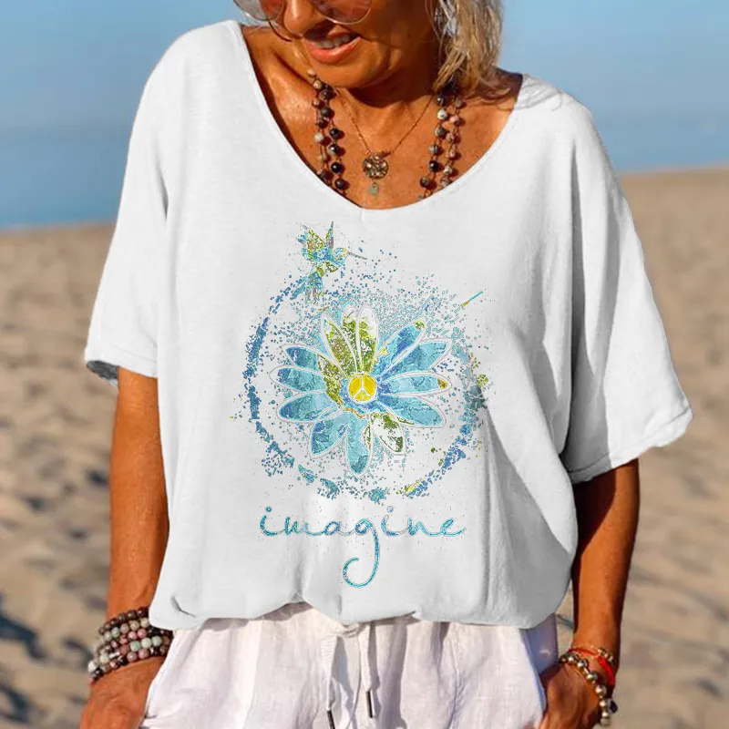 Imagine Printed Flower Hippie T-shirt