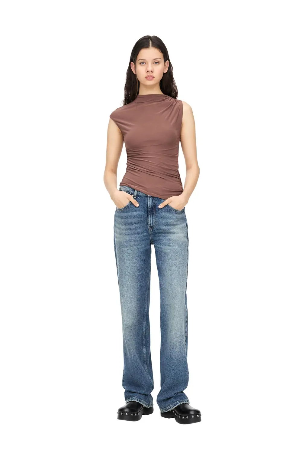 Asymmetric gathered T-shirt