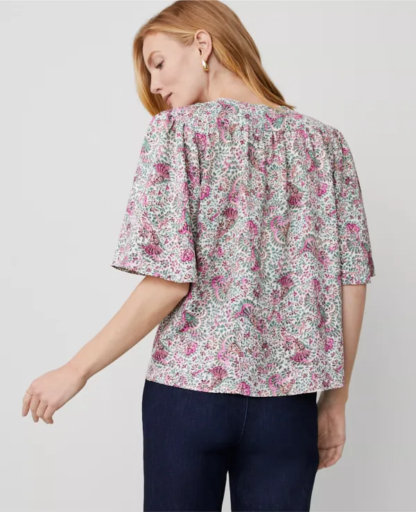 Floral Draped Sleeve Blouse