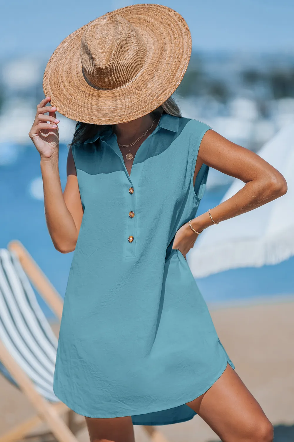 Strictly Business Teal Cover-Up Mini Dress