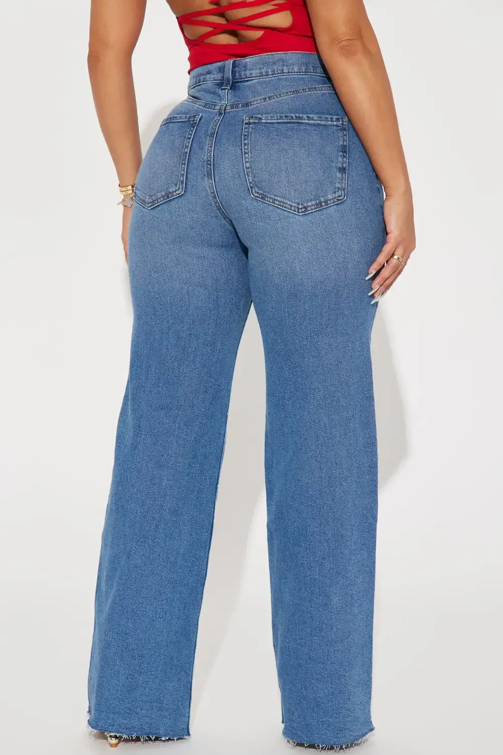 Nova 90's Baby Basic Stretch Wide Leg Jean - Medium Wash
