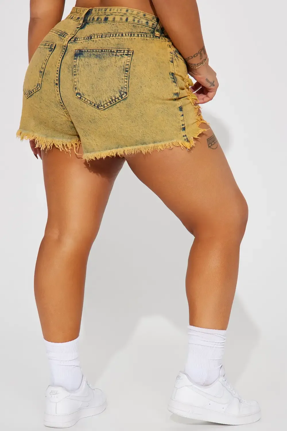 Lucky One Ripped Denim Shorts - Yellow