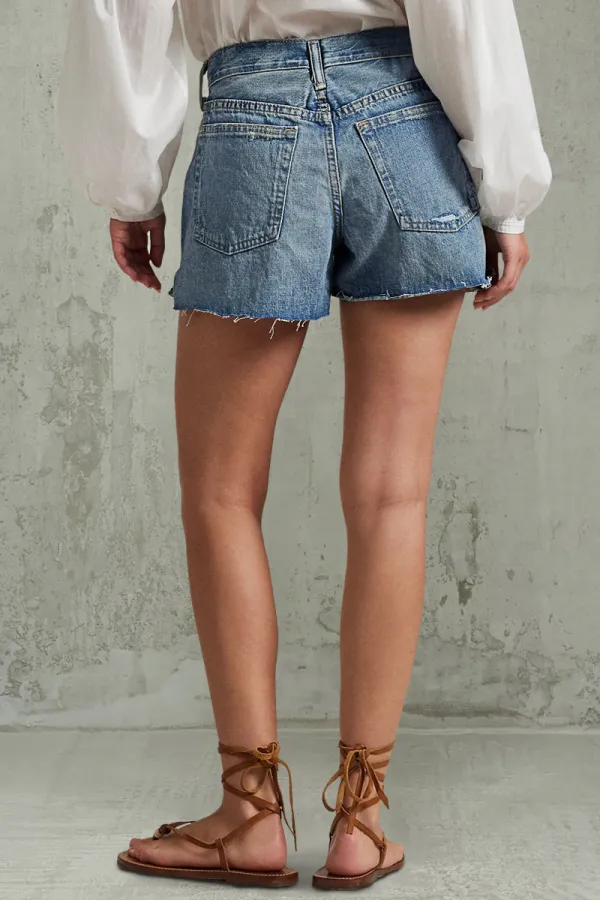 Ripped Split Side Raw Hem Mid Rise Denim Shorts