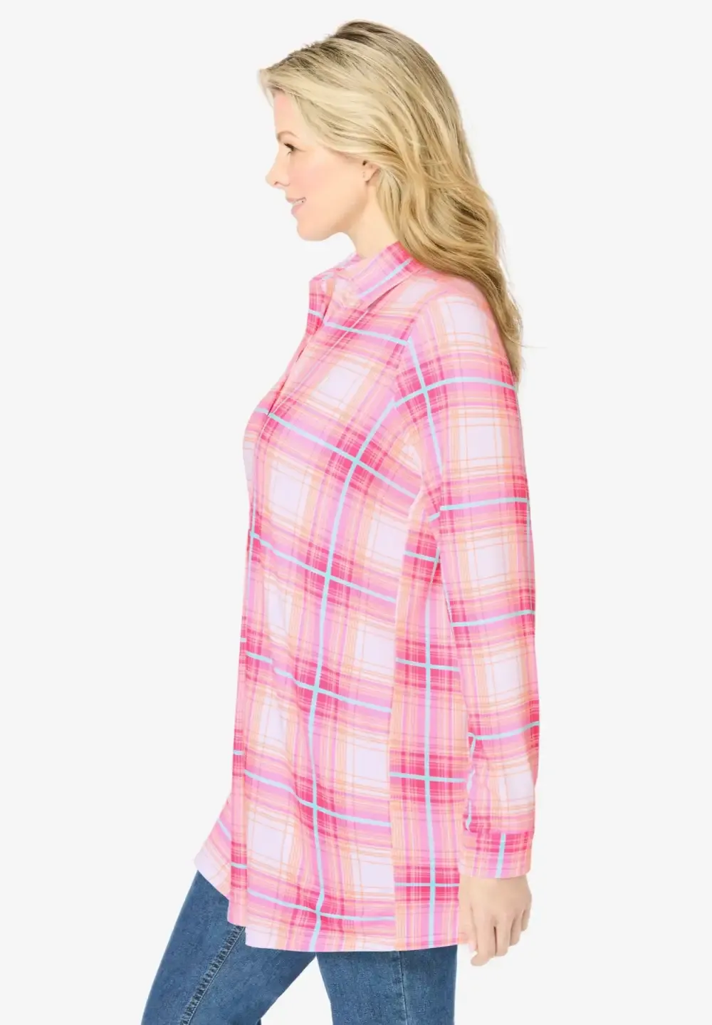 Plaid Knit Tunic With Collar