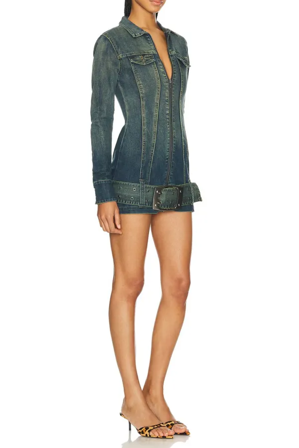 Denim Dress With Belt